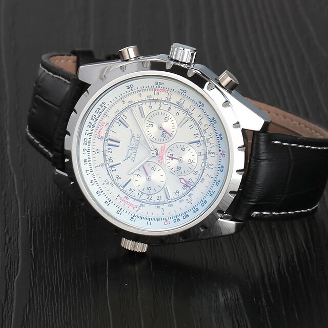  Jaragar Men's Wrist Watch Mechanical Watch Aviation Watch Automatic self-winding Three-eye Six-needle Luxury Calendar / date / day Analog White Dark Blue / Stainless Steel / Leather