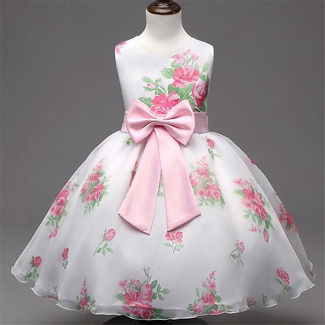  Robe Fille Bébé Petit Fleurie Soirée Vacances Multirang Noeud Blanche Rayonne Sans Manches Princesse Doux Robes Eté Mince