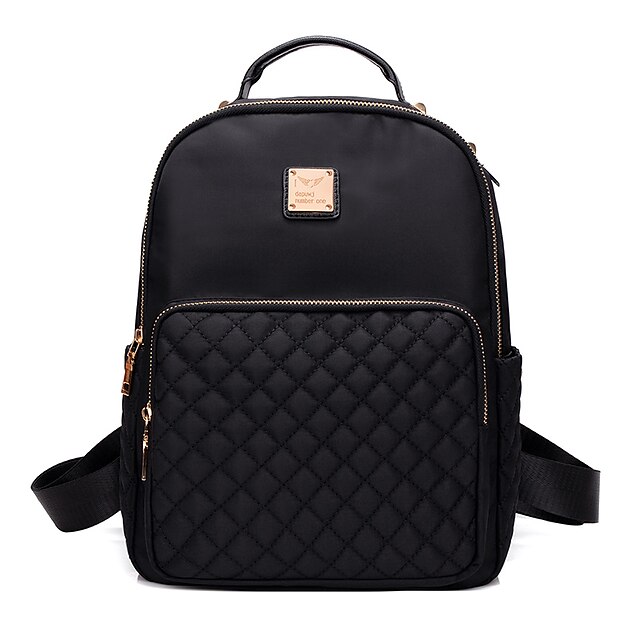  Femme Fille Nylon Sac d'Ecole Protection Sac à Dos de Randonnée Grande Capacité Couleur Pleine Extérieur sac à dos Noir