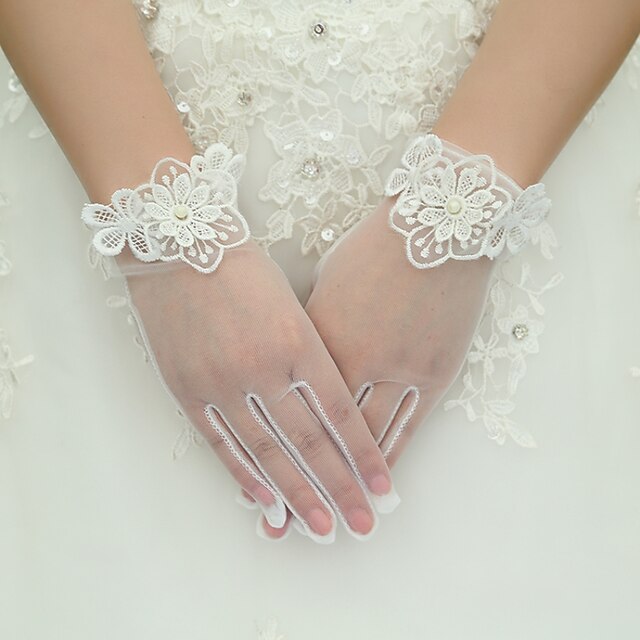  Seide Elastischer Satin Handgelenk-Länge Handschuh Brauthandschuhe