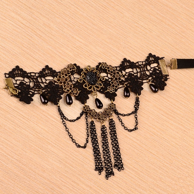  Łańcuch nadwozia / Belly Chain Bransoletka na ramię damska Gotyckie Damskie Biżuteria Na Codzienny Casual Koronka Kwiat Czarny