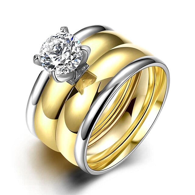  Kubikzirkonia Bandring Statement-Ring Ring - Zirkon, Kubikzirkonia, vergoldet Luxus, Quaste, Böhmische 6 / 7 / 8 / 9 Gold Für Hochzeit Party Alltag / 2pcs