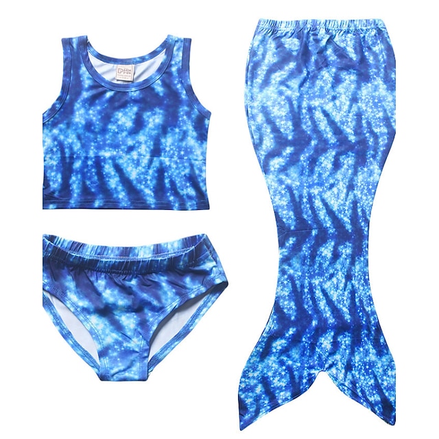  Toddler Girls' Beach Mermaid Tail The Little Mermaid Color Block Sleeveless Swimwear Blue