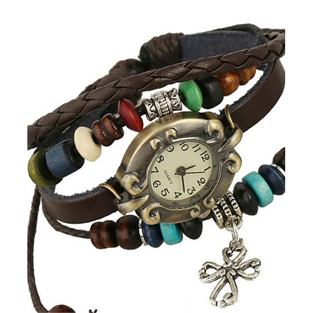  Mulheres Bracele Relógio Digital Couro Marrom Relógio Casual Analógico Boêmio Fashion - Marron