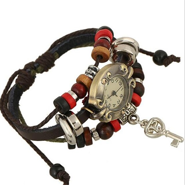  Damen Uhr Modeuhr Armband-Uhr Digital Leder Braun Analog Böhmische Dunkelbraun
