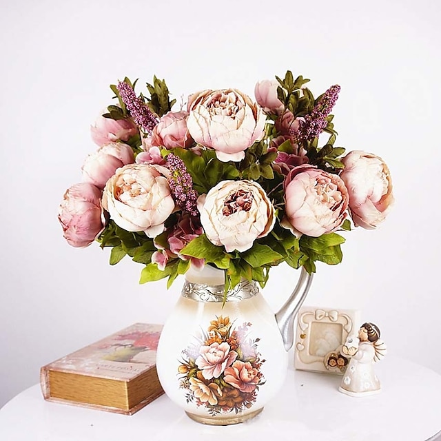  selyem európai stílusú asztali virág 1 ág 8 virággal 1 csokor 47cm