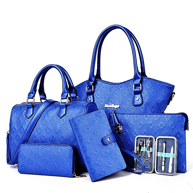  Damen Taschen PU Bag Set 6 Stück Geldbörse Set für Weiß / Schwarz / Blau / Gold