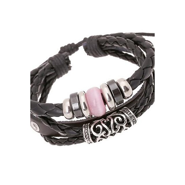  Men's Women's Bead Bracelet Leather Bracelet Leather Bracelet Jewelry Black / Brown For Wedding Party Daily Casual Sports