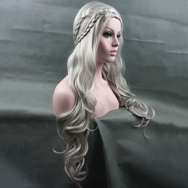  Cosplay Wig Synthetic Wig Cosplay Wig Wavy  Wavy Pixie Cut Wig Long Bleach Blonde#613 White Silver Synthetic Hair Women‘s Braided Wig White StrongBeauty
