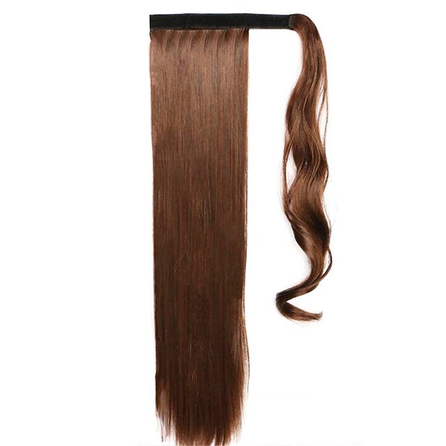  24 inch medium Auburn Clip-in Recht  Paardenstaart Omwikkelen Synthetisch Haar stuk Haarextensies