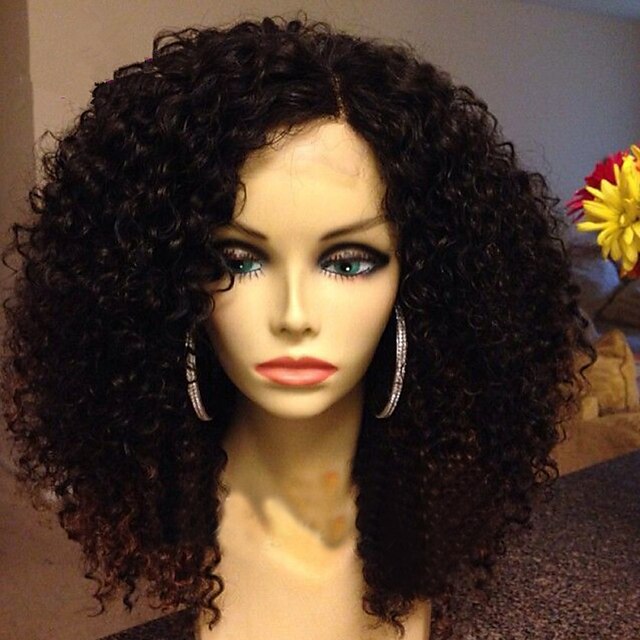  Human Hair Full Lace Wig Curly Afro 150% Density 100% Hand Tied African American Wig Natural Hairline Medium Women's Human Hair Lace Wig