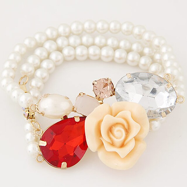  Women's European Style Fashion Sweet Flowers Imitation Gemstones Multilayer Imitation Pearl Strand Bracelets