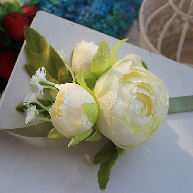  Fleurs de mariage Forme libre Roses Petit bouquet de fleurs au poignet Mariage La Fête / soirée Polyester Satin