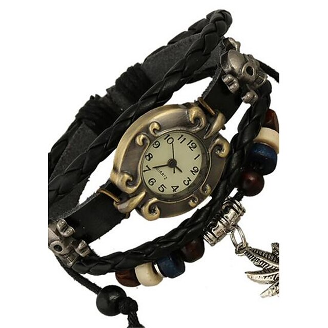  Damen Uhr Modeuhr Armband-Uhr Digital Leder Schwarz Analog Böhmische Schwarz