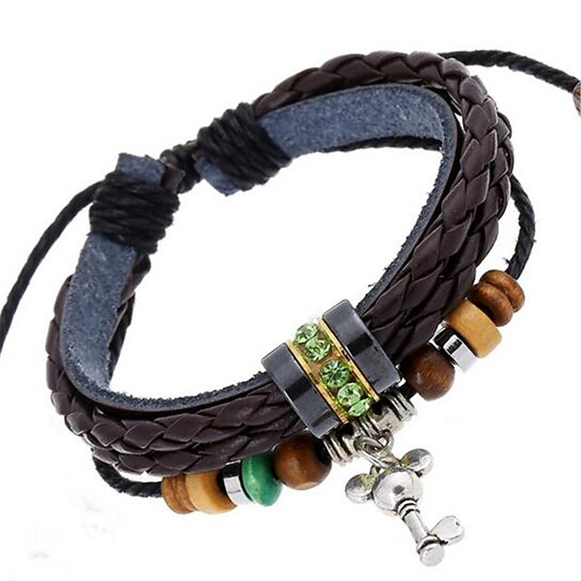  Hombre Mujer Brazalete de Cuentas Pulseras de cuero Piel Pulsera pulsera Marrón Para Boda Fiesta Diario Casual Deportes