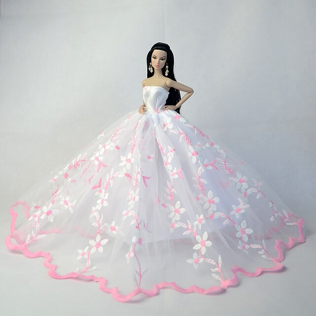  חתונה שמלות ל Barbiedoll תחרה / אורגנזה שמלה ל הילדה של בובת צעצוע
