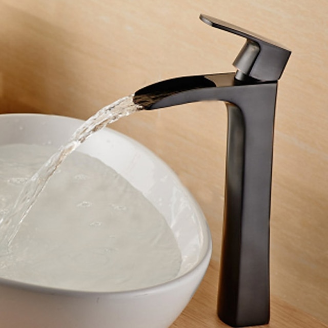  Kylpyhuone Sink hana - Vesiputous Öljytty pronssi Integroitu Yksi reikä / Yksi kahva yksi reikäBath Taps