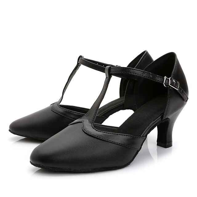  Women's Latin Shoes Modern Shoes Ballroom Shoes Salsa Shoes Heel Solid Color Stiletto Heel Buckle T-Strap Black