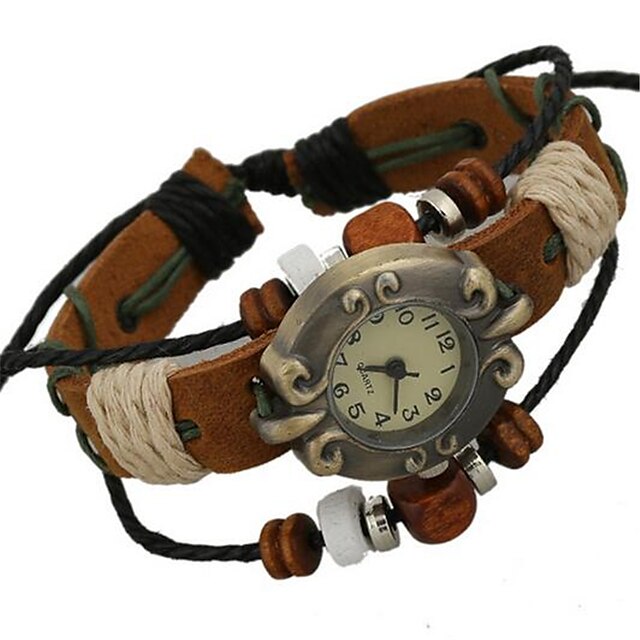  Mulheres Relógio de Moda Bracele Relógio Digital Couro Marrom Analógico Boêmio - Marron