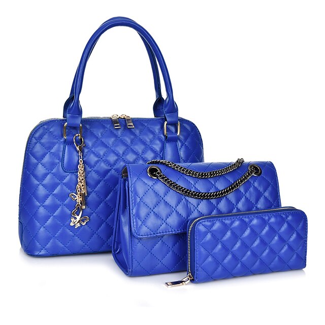  Damen PU Bag Set 3 Stück Geldbörse Set Gold / Blau / Weiß