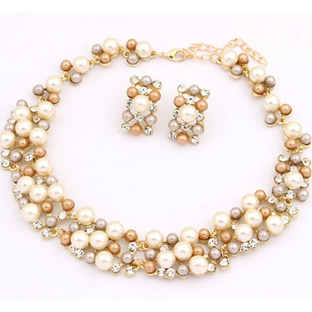  Women's Pearl Jewelry Set Choker Necklace Necklace / Earrings European Pearl Imitation Pearl Gold Pearl Earrings Jewelry Rainbow / White For Party Daily Casual Work