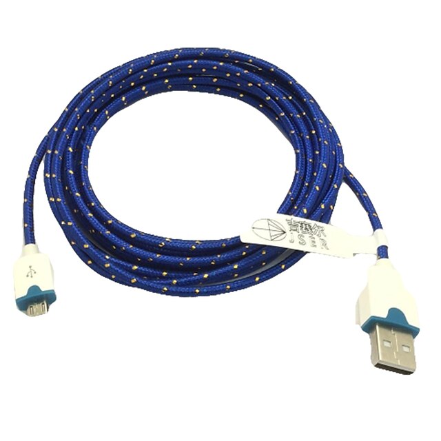  3m 10ft ткань плетеные тканые микро-USB кабель для зарядки данных кабель синхронизации для Samsung HTC Sony телефонов (синий)