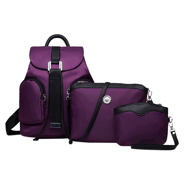  Women's PU Leather Nylon School Bag Travel Bag Commuter Backpack Solid Colored Outdoor Black Purple Fuchsia Blue / Bag Sets / Bag Set