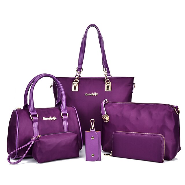  Mulheres Bolsas Náilon Conjuntos de saco 6 Pcs Purse Set Preto / Roxo / Fúcsia / Conjuntos de sacolas