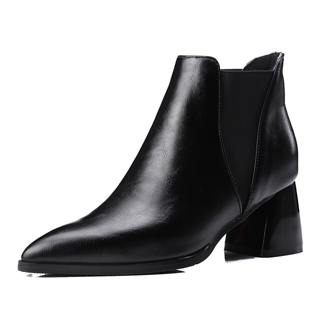  Women's Shoes PU Fall / Winter Heels / Bootie / Pointed Toe Boots Outdoor / Casual Chunky Heel Slip-on