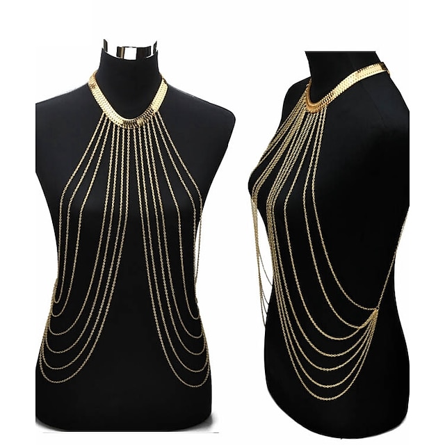  Belly Body Chain Body Chain Ladies Tassel European Women's Body Jewelry For Party Daily Tassel Fringe Gold Plated Yellow Gold Golden / Harness Necklace