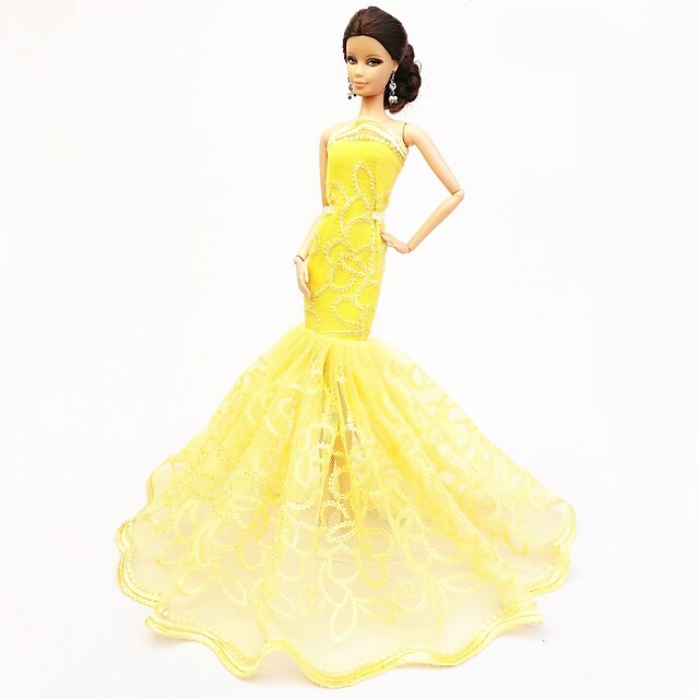  Vestido de boneca Festa / Noite Para Barbie Renda Organza Vestido Para Menina de Boneca de Brinquedo