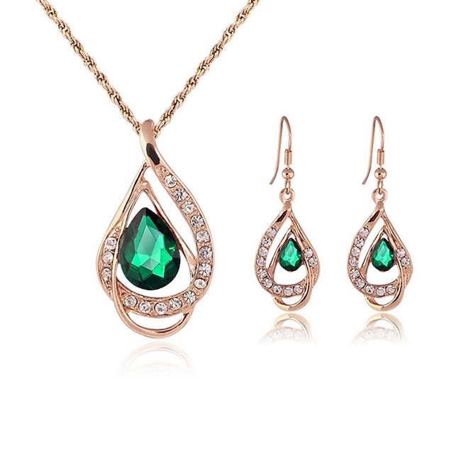  Women's Jewelry Set Stud Earrings Necklace / Earrings Pear Cut Ladies Earrings Jewelry Red / Green For Wedding Party Casual Daily