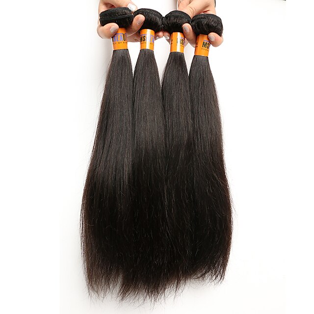  4 pakker Brasiliansk hår Lige Jomfruhår Menneskehår, Bølget 8-22 inch Menneskehår Vævninger 8a Menneskehår Extensions / 10A / Ret