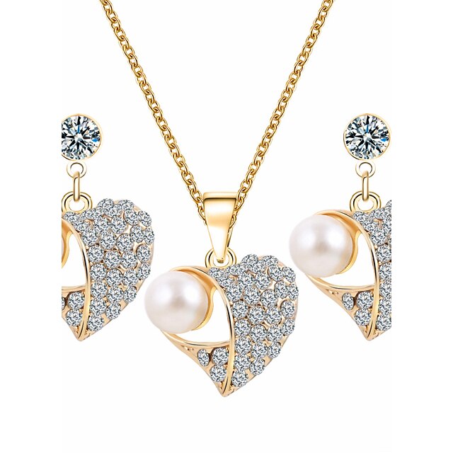  Schmuckset Strass Liebe Europäisch Perle Imitation Diamant Aleación Herzform Gold 1 Halskette 1 Paar Ohrringe Für Alltag 1 Set