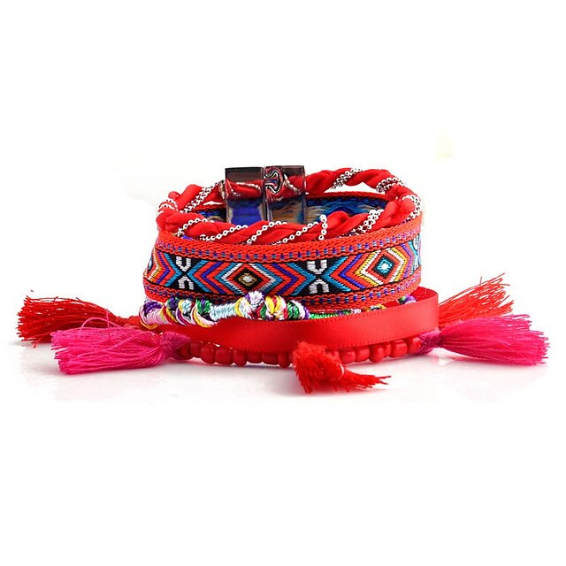  Beautiful Rainbow Colorful Fabric Weave Magnet Buckle Friendship Wrap Layered Bracelet