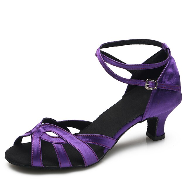  Damen Schuhe für den lateinamerikanischen Tanz / Schuhe für modern Dance Satin Schnalle Absätze Schnalle Stöckelabsatz Maßfertigung Tanzschuhe Purpur / Innen / Praxis