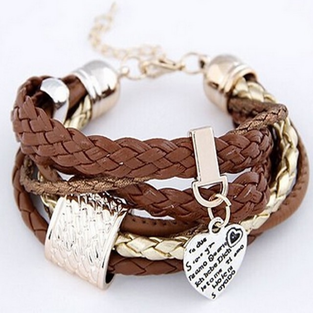  Coffee Wrap Leather Bracelet with Heart Pendant Christmas Gifts