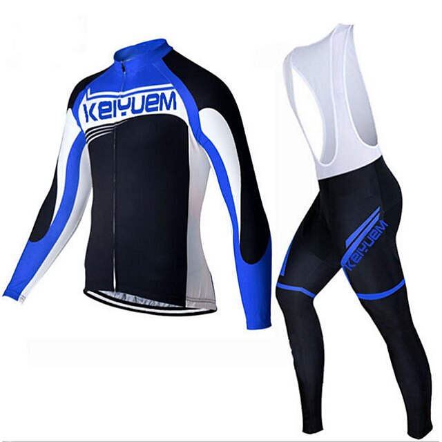  KEIYUEM Herre Dame Langermet Sykkeljersey med bib-tights Vinter Fleece Coolmax® Netting Sykkel Jersey Tights Treningsdrakt Hold Varm Fleecefor Pustende 3D Pute Fort Tørring sport Klassisk Klær