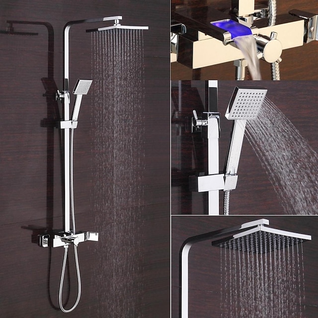  Robinet de douche - Moderne Chrome Set de centre Soupape céramique Bath Shower Mixer Taps / Laiton / Mitigeur deux trous