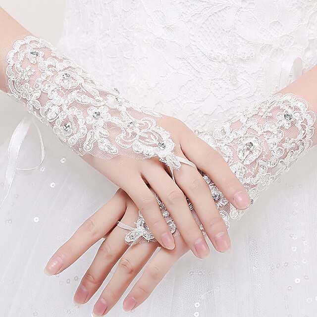  Spandex / Lace Wrist Length Glove Bridal Gloves / Party / Evening Gloves With Rhinestone