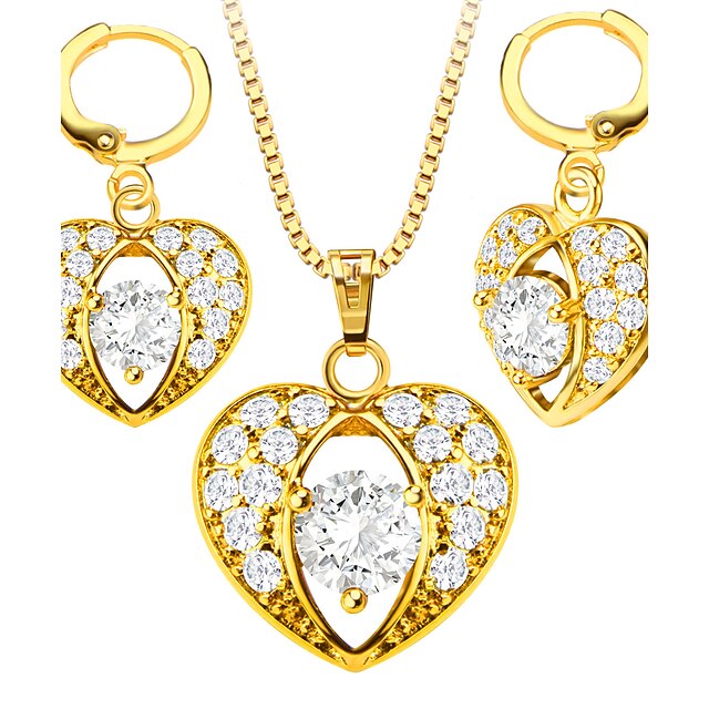  Mulheres Cristal Cristal Ouro Zircão Conjunto de jóias Brincos Colares - Fofo Festa Casual Amor Fashion Dourado Conjunto de Jóias Colar /