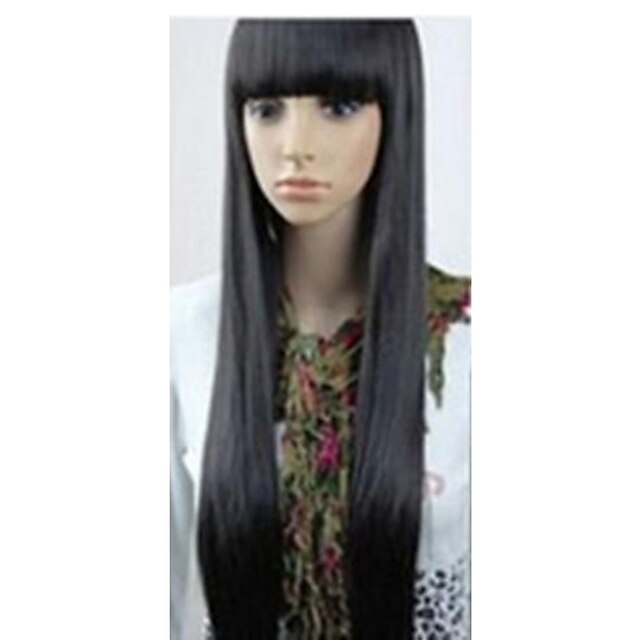  Synthetic Wig Straight Kardashian Straight With Bangs Wig Very Long Black Synthetic Hair 10 inch Women's Black hairjoy