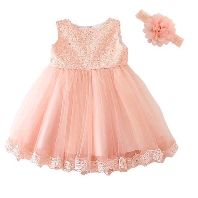  Baby Girls' Bow Dresswear Party Solid Colored Short Sleeve Dress Pink