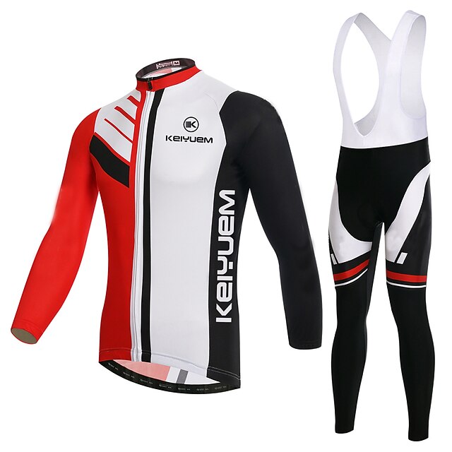  KEIYUEM Manica lunga Maglia con salopette lunga da ciclismo Inverno Coolmax® Retato Silicone Rosso Formale Bicicletta Completo tuta Tenere al caldo Traspirante Pad 3D Asciugatura rapida Gli sport