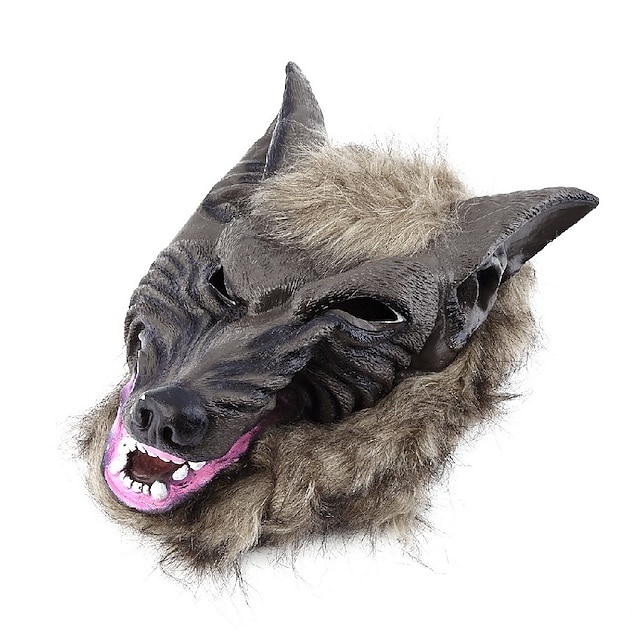  Cabeça de animal lobo látex com máscara de cabelo vestido extravagante traje do partido do dia das bruxas assustador