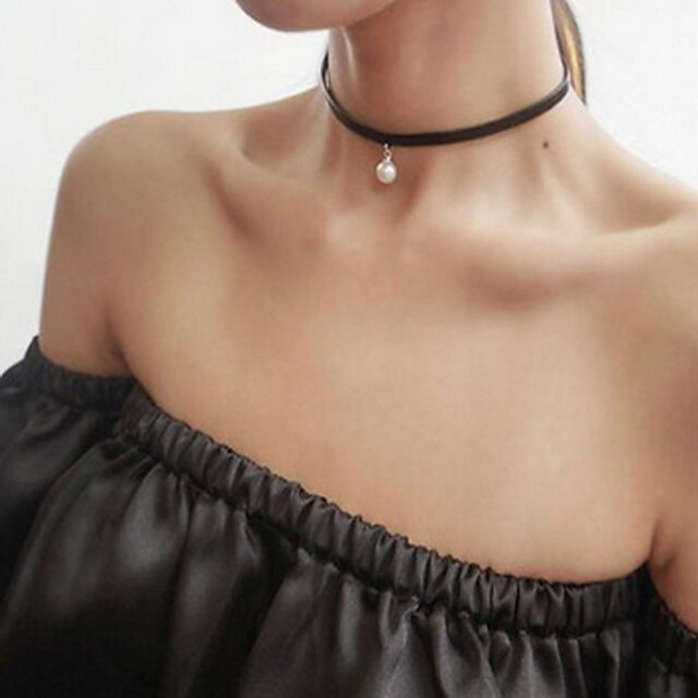  Damen Halsketten Perlenkette damas Grundlegend Spitze Aleación Schwarz Modische Halsketten Schmuck Für Normal Alltag