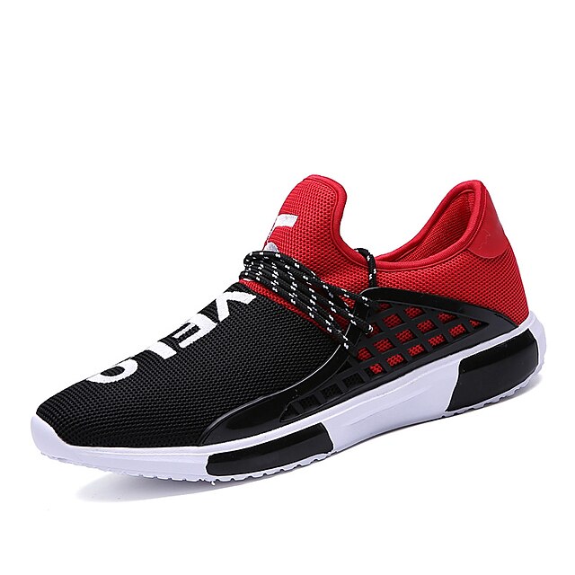  Men's Flat Heel Comfort Athletic Casual Outdoor Lace-up Tulle Walking Shoes Fall Winter Black / Red / Green / Dark Blue
