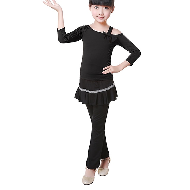  Shall We Children Training Cotton Bow(s) 2 Pieces Long Sleeve Natural Top / Pants Children Dance Clothes