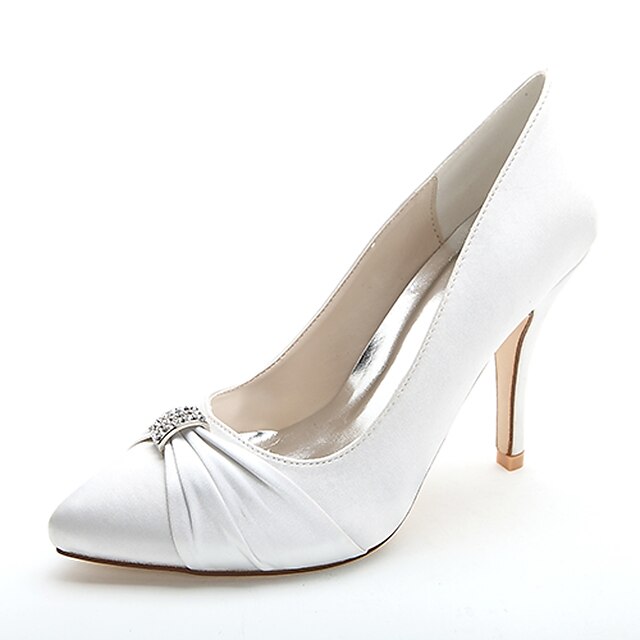  Women's Wedding Shoes Wedding Party & Evening Wedding Heels Summer Rhinestone Stiletto Heel Pointed Toe Formal Shoes Satin Silver White Ivory