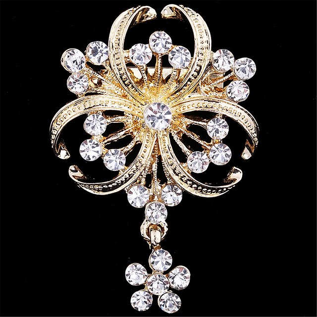  Mulheres Broches Flor senhoras Luxo Fashion Imitações de Diamante Broche Jóias Dourado Para Casamento Festa Ocasião Especial Aniversário Presente Diário